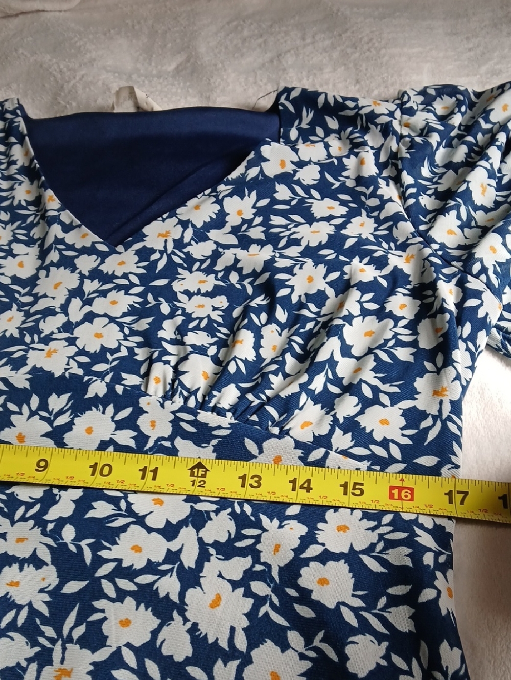 Women’s Navy Floral Midi Dress with V-Neck - Picture 7 of 10